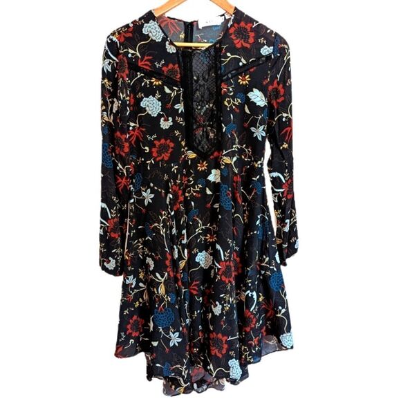 REVOLVE / A.L.C. Dark Floral Cynthia Silk Flowy High-Low Mini Dress Size 4 - Picture 3 of 14